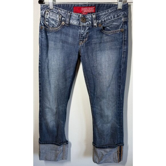 VTG Guess Jeans Cropped Denim Womens 27 Roll Up Cuff Low Rise Retro - Picture 1 of 9